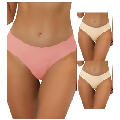 Allegra K Women's Unlined No Show Stretch Laser Cut Solid Invisible Briefs 3 Packs