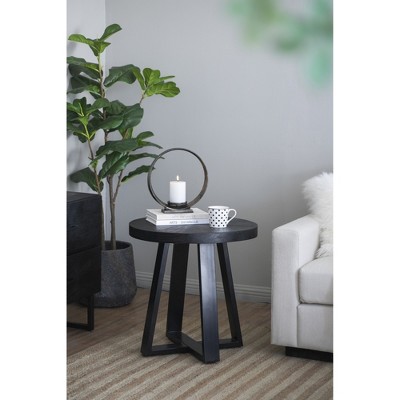 23.5" Acacia Wood & Iron Round Coffee Table with Cross-Legged Frame for Living Room and Office