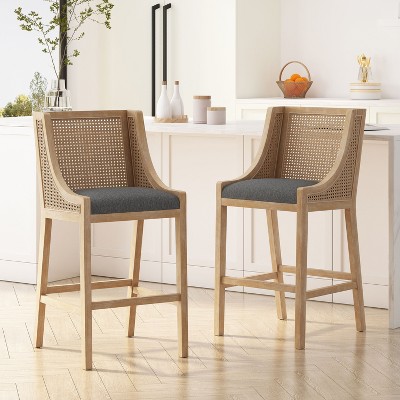 Christopher Knight Home Oneida Rustic Fabric Upholstered Wood and Cane 30 inch Barstools (Set of 2)