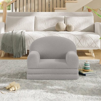 Kids Sofa Chair, 2-in-1 Convertible Toddler Couch Lounge, Comfy Fold Out Teddy Fleece Fabric Children's Sofa Bed