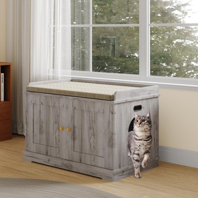 Cat Litter Box Enclosure Hidden Litter Box Cabinet with Wooden Barn Door, End Table Style Indoor Cat House Fits Most Litter Boxes