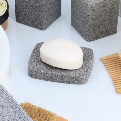 Evideco French Home Goods Rectangular Grey Granite Soap Dish Cup Dispenser