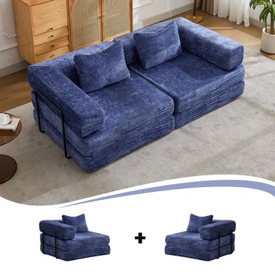 TIRAMISUBEST 39 inch Compression Sofa Chenille Foldable Floor Bed Fixed Frame 1-3 Seater Boneless Modular Living Room