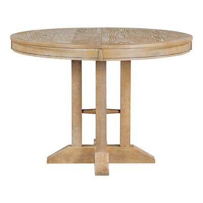 NicBex Farmhouse Extendable Round Dining Table with 14" Leaf for 4 to 6,Space-Saving