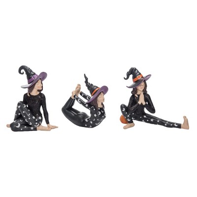 Transpac Resin Yoga Witch Figurine Set of 3 - Halloween Decorative Objects for Home and Office Decor