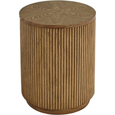 Studio 55D Perch Farmhouse Rustic Natural Oak Wood Round Accent Side End Table 17 3/4" Wide Brown Ridges Base for Living Room Home