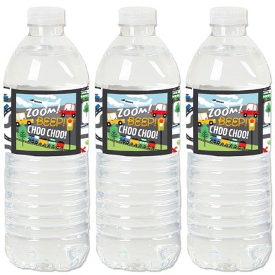 Big Dot of Happiness Cars, Trains, and Airplanes - Transportation Birthday Party Water Bottle Sticker Labels - Set of 20