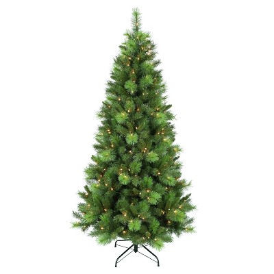 6.5ft Puleo Pre-Lit Adirondack Pine Artificial Christmas Tree Clear Lights: Hinged Branches, Indoor Use