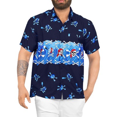 LA LEELA Men's Pirates Hawaiian Shirts Short Sleeve Button Down Shirt Mens Holiday Beach Casual Aloha Tropical Shirts Funny