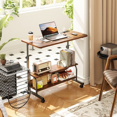 Aheaplus Adjustable Computer Desk, 32 Inch Manual Standing Desk with Storage Shelf, Charging Station