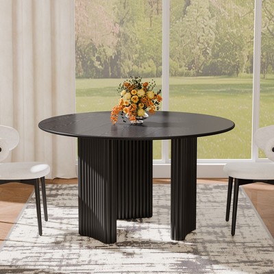 Wooakway 46" Round Dining Table with 3 Legs Modern Oak Wood Kitchen Table with Solid Wood Base for 4 Seats