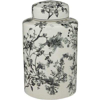 Dahlia Studios Prentiss 12" High Black and White Ceramic Ginger Jar with Lid