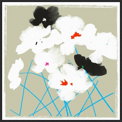 30" x 30" Turquoise Stems by Jenny Frean Framed Canvas Wall Art Print - Amanti Art: Modern Botanical Lithograph, Polystyrene Frame