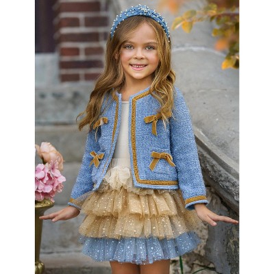 Hello Darling Blue Tweed Jacket And Tulle Skirt Mia Belle Girls