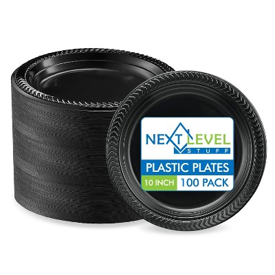Next Level Stuff Disposable Plastic Plates - Durable and Microwavable Dinnerware for Weddings, Parties, and Everyday Use