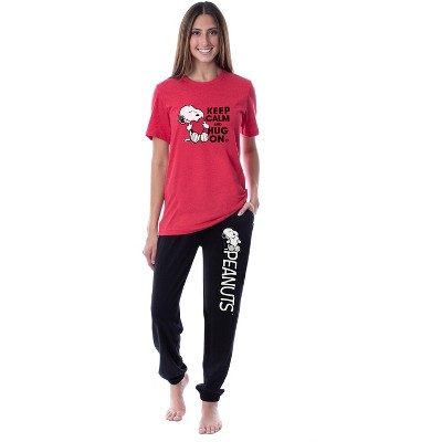 Peanuts Womens' Snoopy Keep Calm And Hug On Valentines Sleep Pajama Set Multicolored