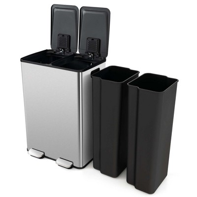 Costway 16 Gallon Dual Step Trash Can Recycle Bin Stainless Steel Bucket Pedal Silver/Black/White