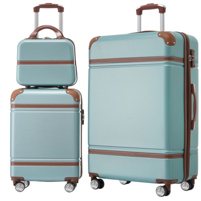 FONTOI 20"&28" Luggage Sets 3 Pieces, Expandable Luggages with Cosmetic Case, Travel luggage Sets, Green, 12.4"*30.3"*20.1"
