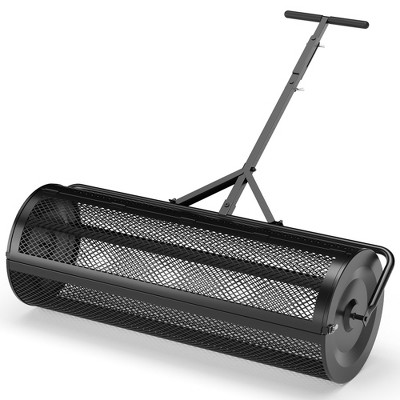 Walensee 44 Inch Metal Mesh Compost Spreader - Large Capacity Peat Moss & Manure Roller for Lawn & Garden Care w/Side-Latch Design