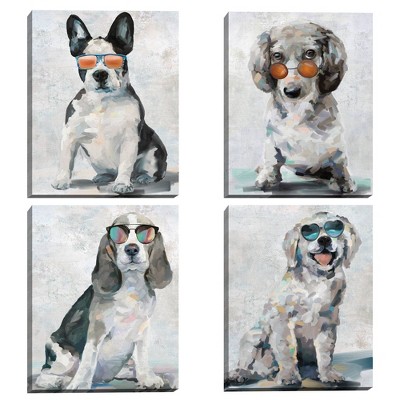 Set of 4 Shady Pups Unframed Wall Canvases: Modern Animal Art, MDF & Canvas Material - Masterpiece Art Gallery