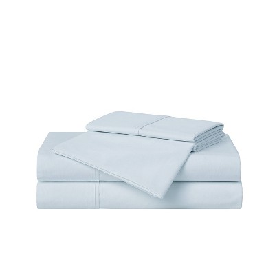Cannon Split King 5pc Solid Percale Sheet Set Light Blue: 100% Cotton, 200 Thread Count, Includes 2 Pillowcases & Fitted Sheets