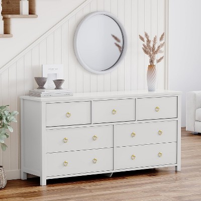 Modern 7 Dresser for Bedroom, 47.2" Wide Dresser with Storage, Wooden Closet Dressers Chest of Drawers Freestanding, White