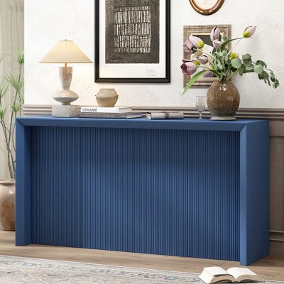 59.7"W Acacia Wood Veneer Console Table, Entryway Table with Wavy Design, Modern Hallway Table - ModernLuxe