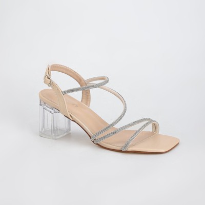 Berness Women's Hera Rhinestone Strappy Clear Block Heel Sandals