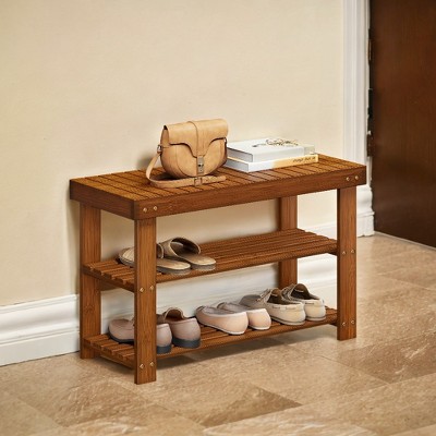 Shoe Rack Bench, 3-Tier Bamboo Shoe Storage Organizer, Entryway Bench, Holds Up to 286 lb, 11.3 x 27.6 x 17.8 Inches, for Entryway Bathroom Bedroom