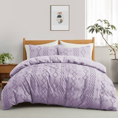 Peace Nest Tufted Microfiber Clipped Duvet Cover Set with Zipper Closure & Corner Ties