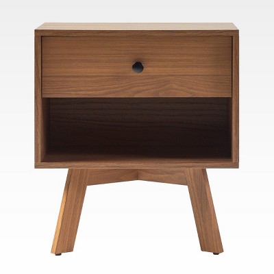 GlasFlength Nightstands Modern Nightstand Bedroom Nightstand Bedside Table with Drawer Open Shelf for Living Room, Brown, 18.88"*11.88"*21.88"