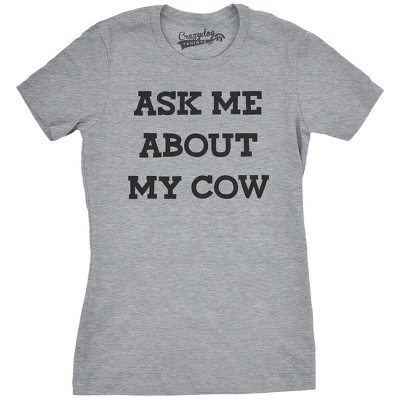 Womens Ask Me About My Cow Funny Farm Animal Dairy Flip Up T shirt - Crazy Dog Women's T Shirt With Flip Design