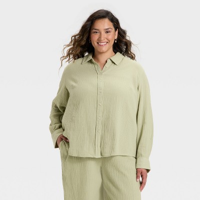 Women's Long Sleeve Gauze Collared Button-Down Shirt - Universal Thread™