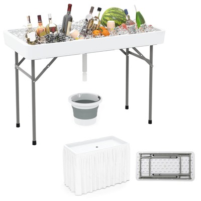 Costway 4 Foot Ice Cooler Folding Table Outdoor Portable Ice Bin Table with Large Sink