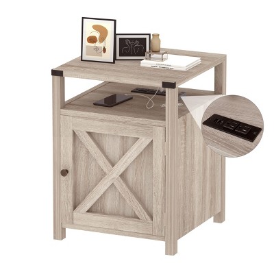 Nightstand with Charging Station, Rustic End Table Side Table with USB Ports