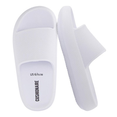 CUSHIONAIRE Feather Slides – Comfortable Cloud Cushion House Slippers for Women, Indoor Outdoor EVA Foam Foot Spa Shower Shoes, Non-Slip Arch Support