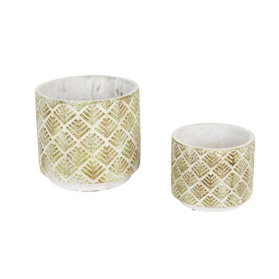 Set of 2 Abstract Clay Flower Pots Gold/White - Zingz & Thingz: Indoor/Outdoor Decorative Planters