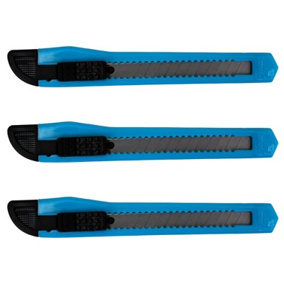 MotoProducts 3 Bulk 5" Box Cutters Sky Blue with Snap-Off Blades and Safety Locks