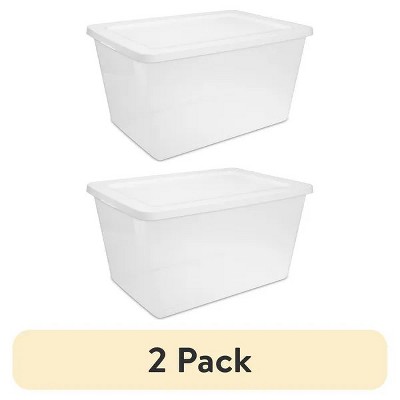 58 Quart Storage Box, Clear Plastic Storage Bin with Snap-on Lid, White