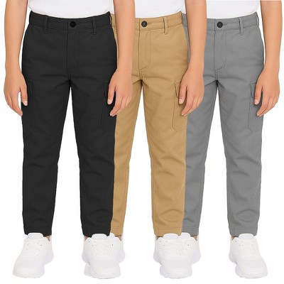 Galaxy Approved School Uniform Boy's Super Stretch Cotton Cargo Pants-3 Pack