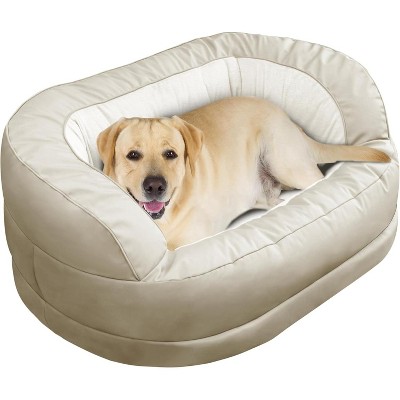 Hachikiko Calming Deep Nest Dog Bed - 16" High Sides/Dual-Layer Support/Removable Cover for Medium-Large Dogs (Beige, 40"x28"x16")