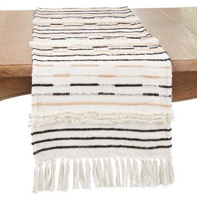 Saro Lifestyle Textured Corded Table Runner with Fringe, 16"x72", Ivory