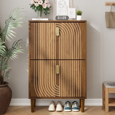 Modern Shoe Cabinet with 2 Flip Drawers, Space-Saving Freestanding Shoe Storage for Entryway, Hallway, or Small Spaces-The Pop Home