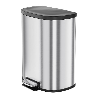 13.2 Gal/50L Trash Can, D-Shape Stainless Steel Trash Can with Recycling Bin, Fingerprint-Resistant