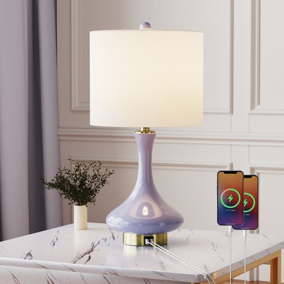 Maxax 23.5" Modern Ceramic Table Lamp With Usb Ports For Living Room/Bedroom
