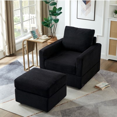 CAVINAS Corduroy Chaise Lounge Accent Chair with Ottoman,Comfy Sofa Chair,Modern Leisure Chair Lounge Chair for Living Room&Bedroom