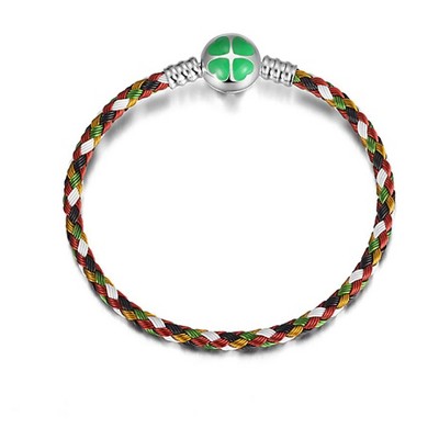 Braided Steel Charm Bracelet Womens 21cm Sterling Silver Lucky Clover Clasp Ginger Lyne Collection
