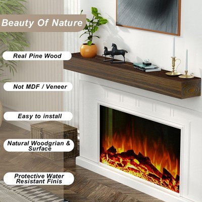 LOVMOR Fireplace Mantel,60" Wood Floating Fireplace Shelves,Wall Mounted Wooden Display Shelving,Handcrafted Wood Brack |60" x 8" x 5"-Dark Chocolate