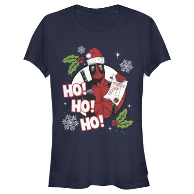 Juniors Womens Marvel Deadpool Santa Naughty List Holiday T-Shirt