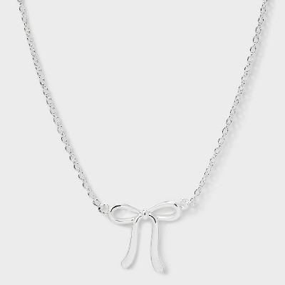 Silver Plated Bow Necklace - A New Day™ Silver